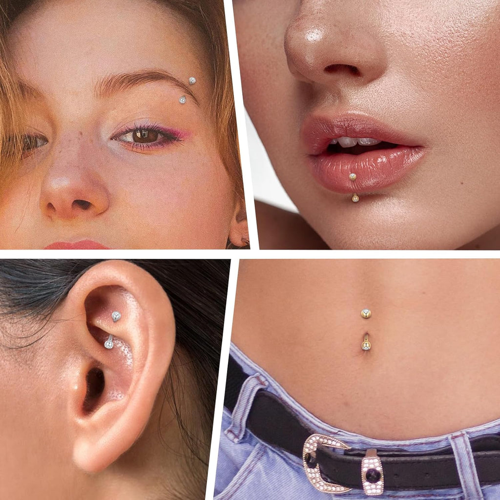 Eyebrow Piercing Jewelry Eyebrow Rings Curved Barbell 16G Eyebrow Belly Button Ring Navel Rings Rook Daith Earrings Lip Ring Eyebrow Jewelry 6mm - 12mm - QIAO CrystalQIAO CrystalQIAO Crystal