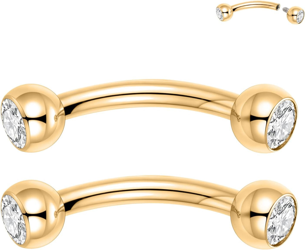 Eyebrow Piercing Jewelry Eyebrow Rings Curved Barbell 16G Eyebrow Belly Button Ring Navel Rings Rook Daith Earrings Lip Ring Eyebrow Jewelry 6mm - 12mm - QIAO CrystalQIAO CrystalQIAO Crystal