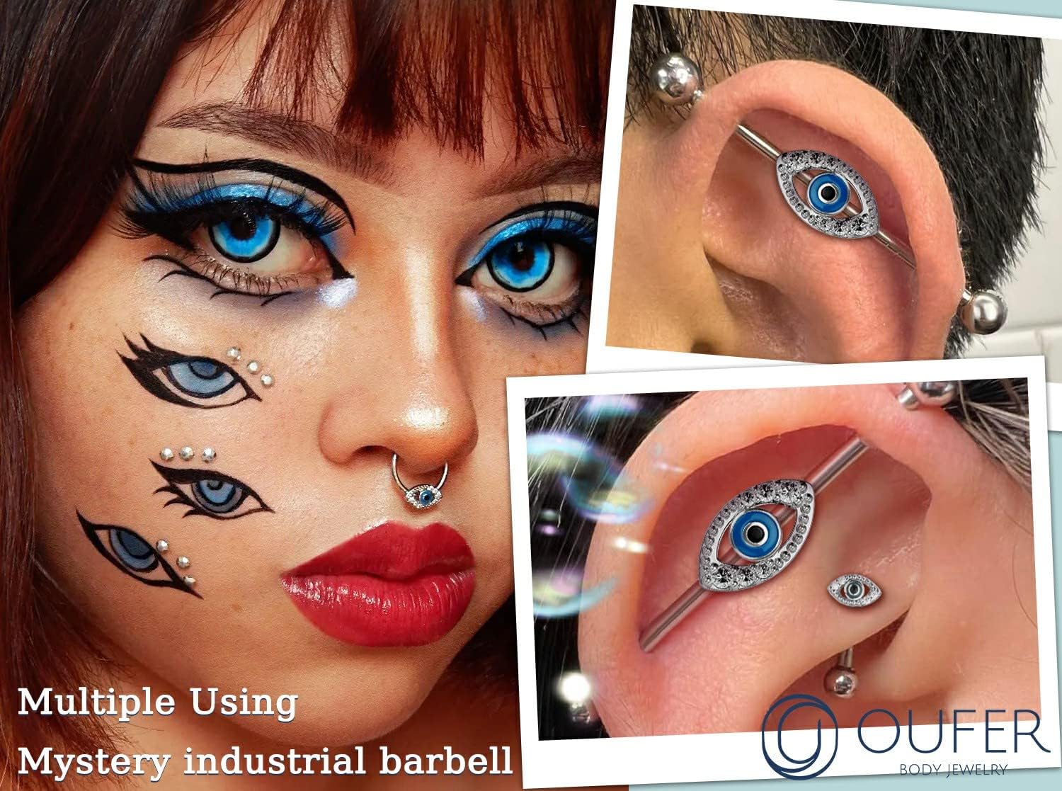 Eyes Industrial Barbells Clear CZ Paved 14G Industrial Piercing Jewelry Cartilage Earrings - QIAO CrystalQIAO CrystalQIAO Crystal