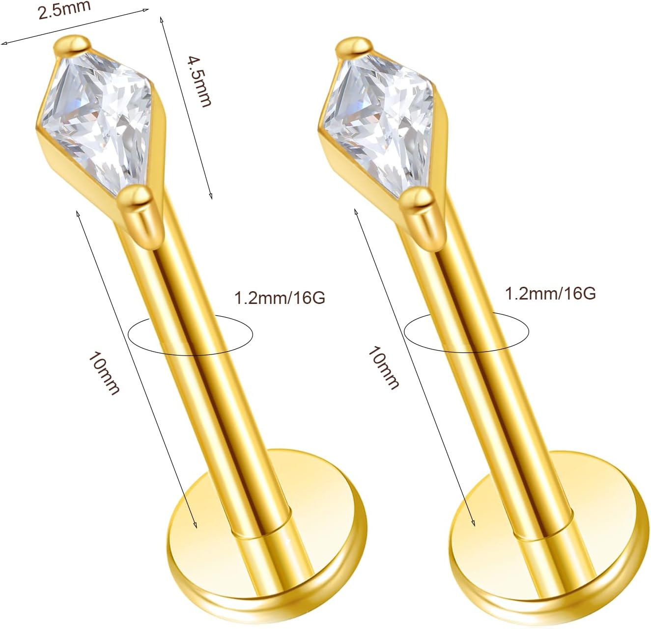 F136 Implant Grade Titanium Press Fit Threadless Push in Labret Cartilage Helix Lip - QIAO CrystalQIAO CrystalQIAO Crystal