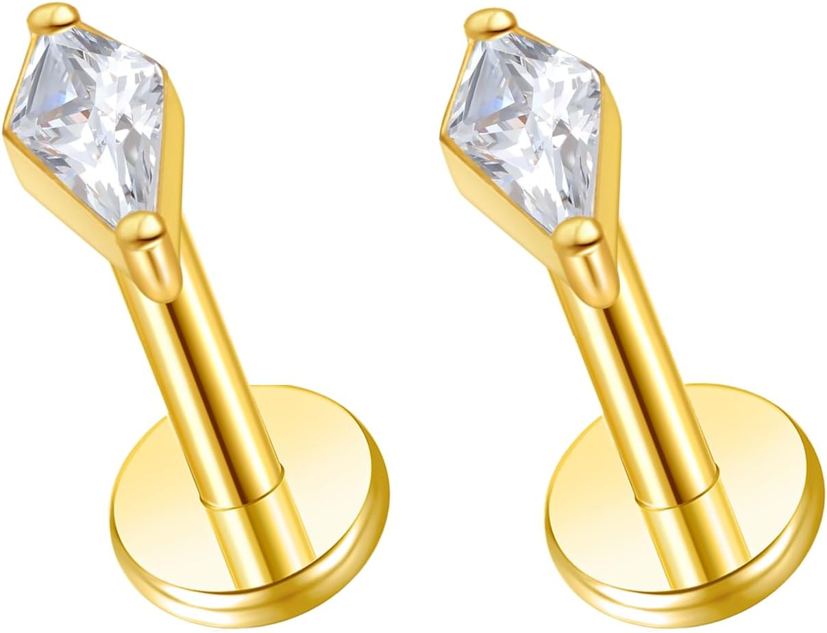 F136 Implant Grade Titanium Press Fit Threadless Push in Labret Cartilage Helix Lip - QIAO CrystalQIAO CrystalQIAO Crystal