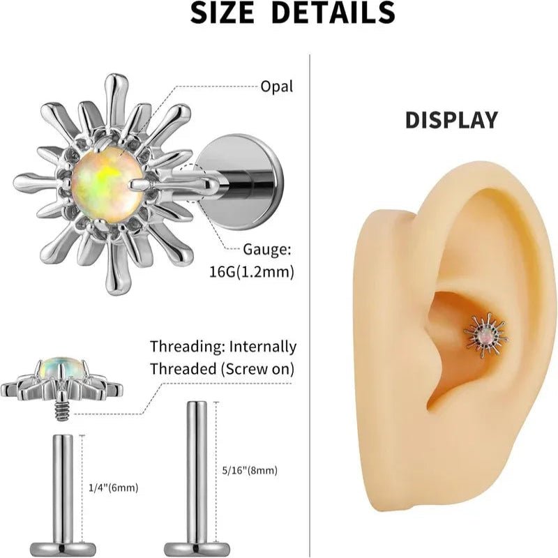 F136 Titanium 16G Flat Back Stud with 6mm 8mm post for Conch Helix Tragus Flat Labret - QIAO CrystalQIAO CrystalQIAO Crystal