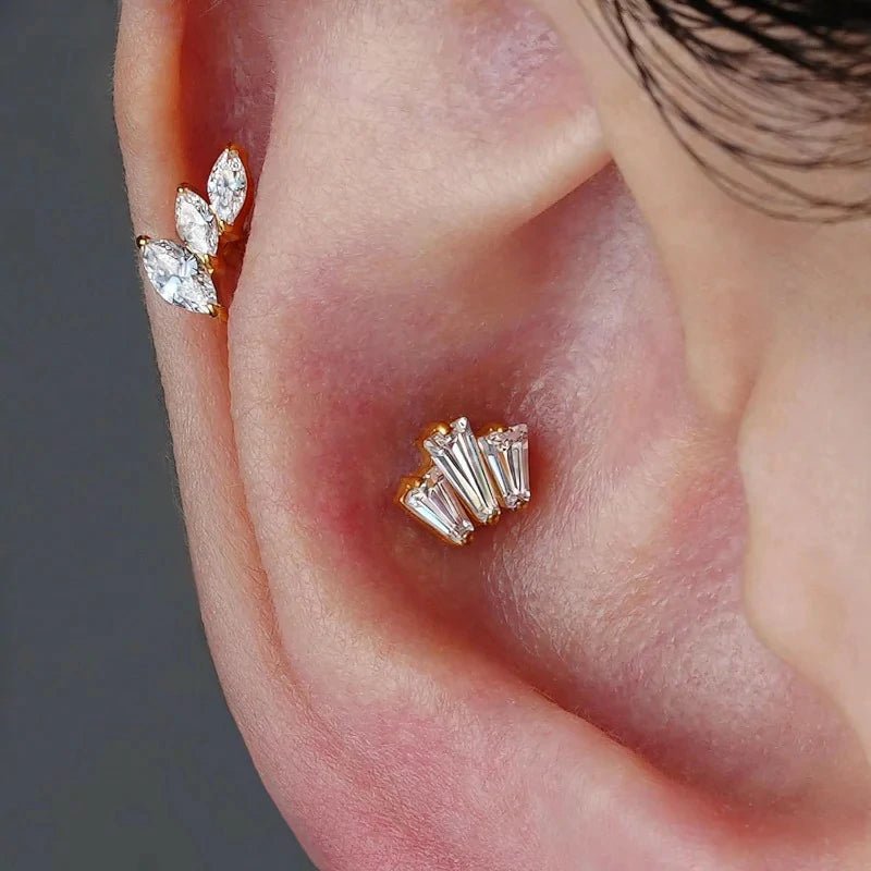 F136 Titanium Flat back Stud for Conch Helix Flat Tragus Left Ear/Right Ear - QIAO CrystalQIAO CrystalQIAO Crystal