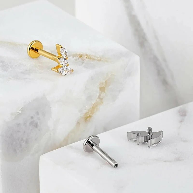 F136 Titanium Flat back Stud for Conch Helix Flat Tragus Left Ear/Right Ear - QIAO CrystalQIAO CrystalQIAO Crystal