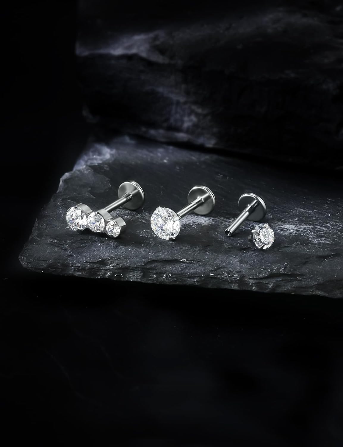 F136 Titanium Internal Thread Flat Back Earrings Nose Studs Tragus Forward Helix Conch - QIAO CrystalQIAO CrystalQIAO Crystal