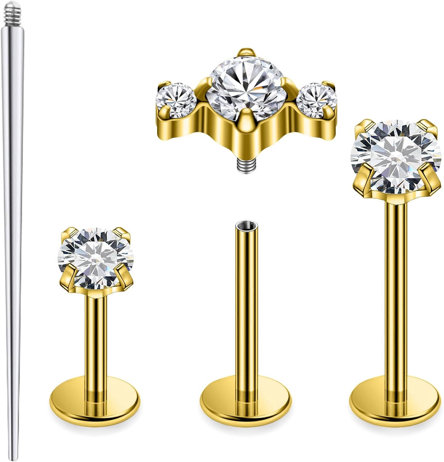 F136 Titanium Internal Thread Flat Back Earrings Nose Studs Tragus Forward Helix Conch - QIAO CrystalQIAO CrystalQIAO Crystal