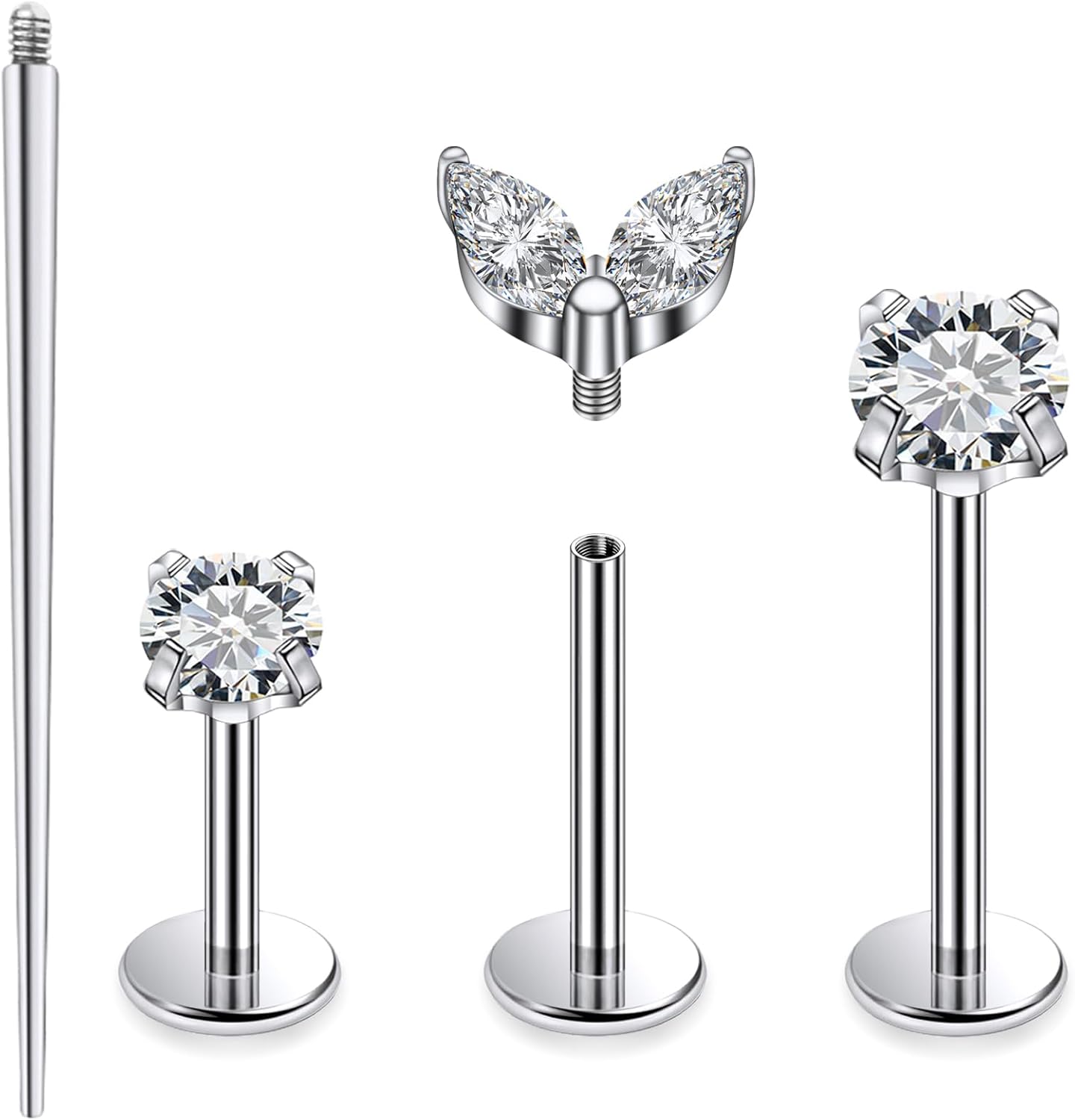 F136 Titanium Internal Thread Flat Back Earrings Nose Studs Tragus Forward Helix Conch - QIAO CrystalQIAO CrystalQIAO Crystal