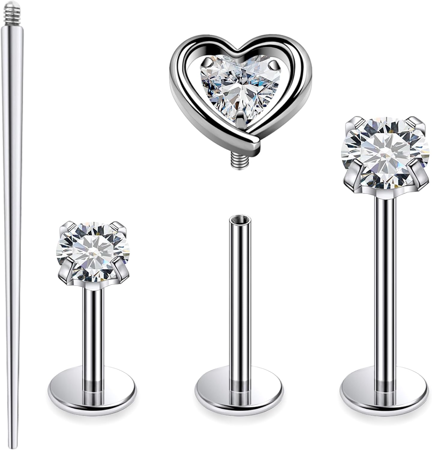 F136 Titanium Internal Thread Flat Back Earrings Nose Studs Tragus Forward Helix Conch - QIAO CrystalQIAO CrystalQIAO Crystal