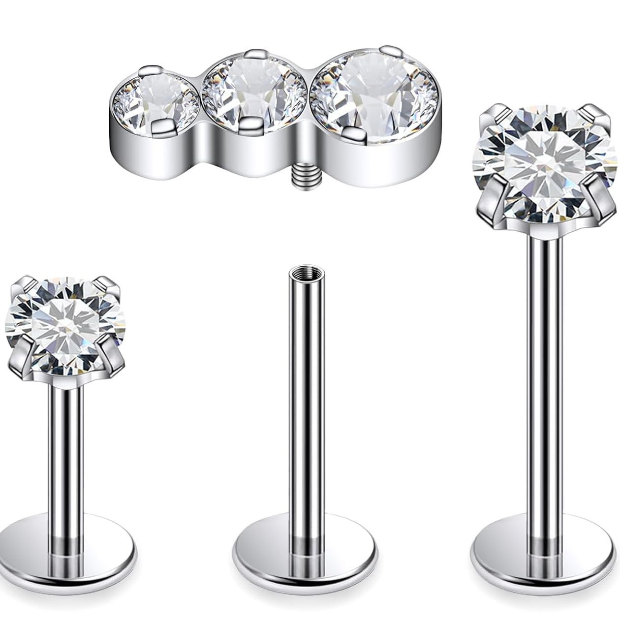 F136 Titanium Internal Thread Flat Back Earrings Nose Studs Tragus Forward Helix Conch - QIAO CrystalQIAO CrystalQIAO Crystal