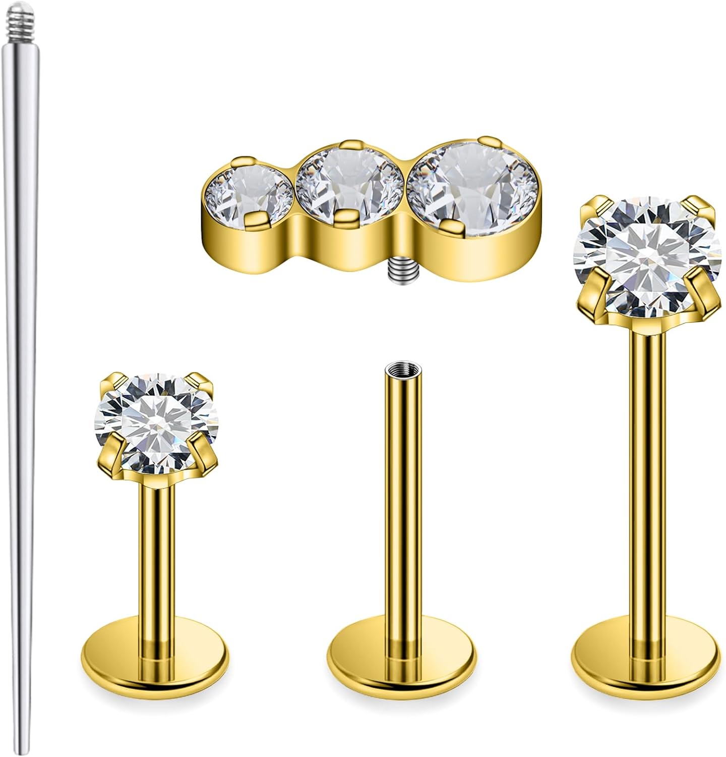 F136 Titanium Internal Thread Flat Back Earrings Nose Studs Tragus Forward Helix Conch - QIAO CrystalQIAO CrystalQIAO Crystal