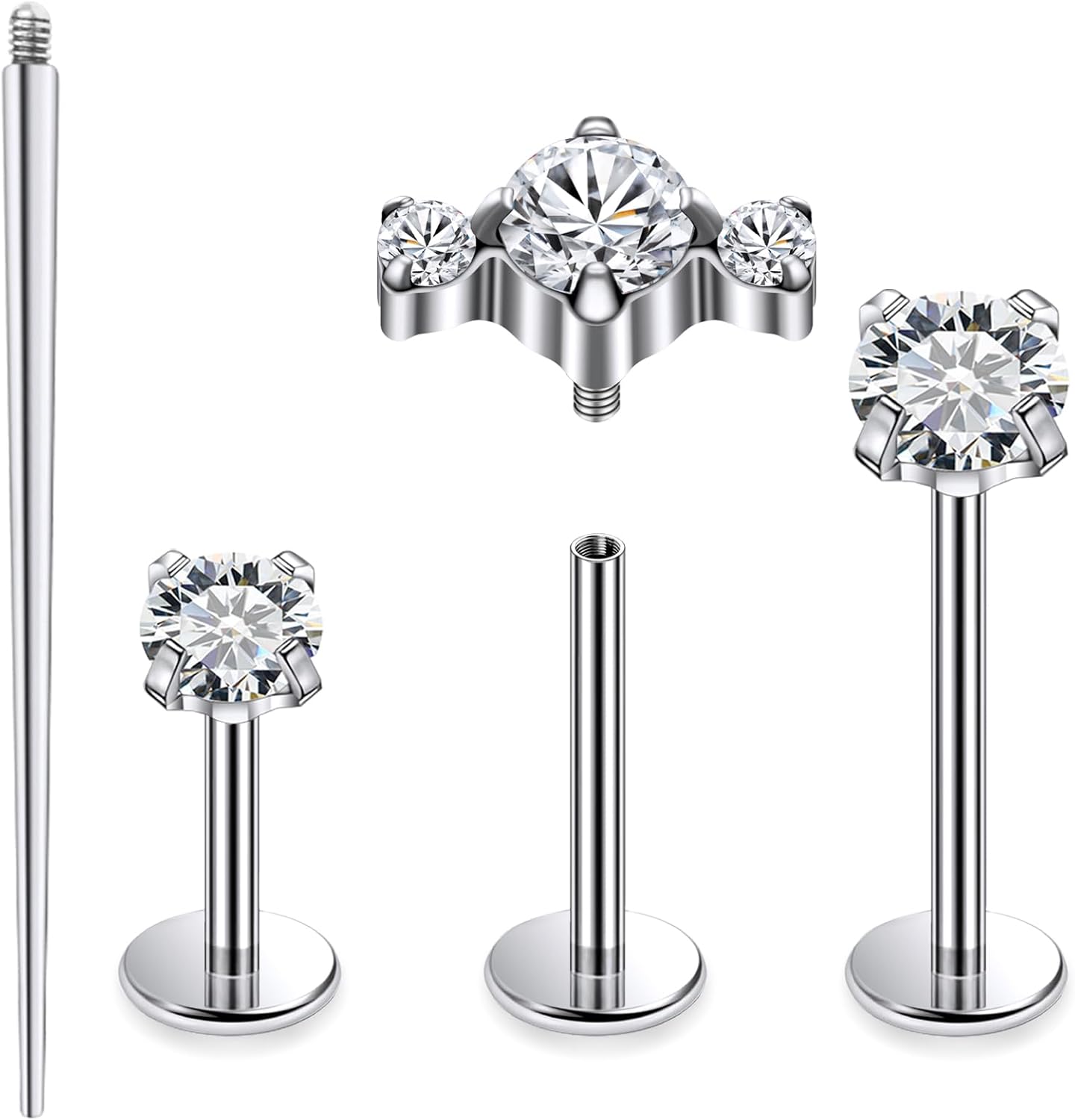 F136 Titanium Internal Thread Flat Back Earrings Nose Studs Tragus Forward Helix Conch - QIAO CrystalQIAO CrystalQIAO Crystal