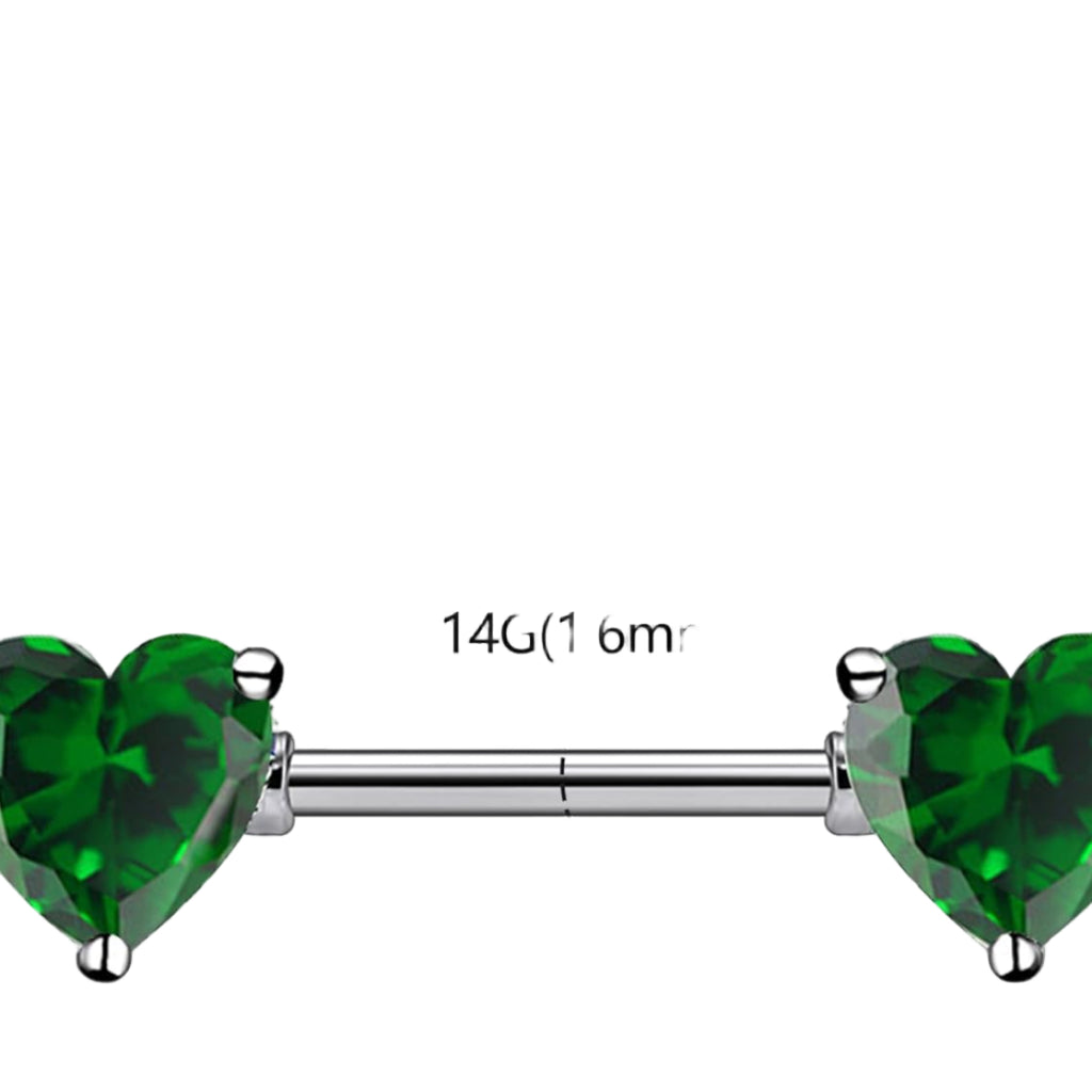F136 Titanium Multicolor Heart CZ 14g Nipple Barbell Rings Piercing Jewelry Internally Threaded for Women Hypoallergenic - QIAO CrystalQIAO CrystalQIAO Crystal