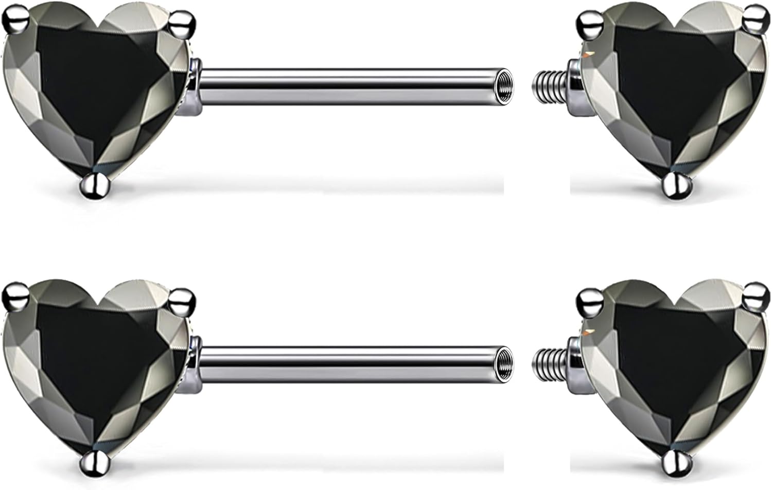 F136 Titanium Multicolor Heart CZ 14g Nipple Barbell Rings Piercing Jewelry Internally Threaded for Women Hypoallergenic - QIAO CrystalQIAO CrystalQIAO Crystal