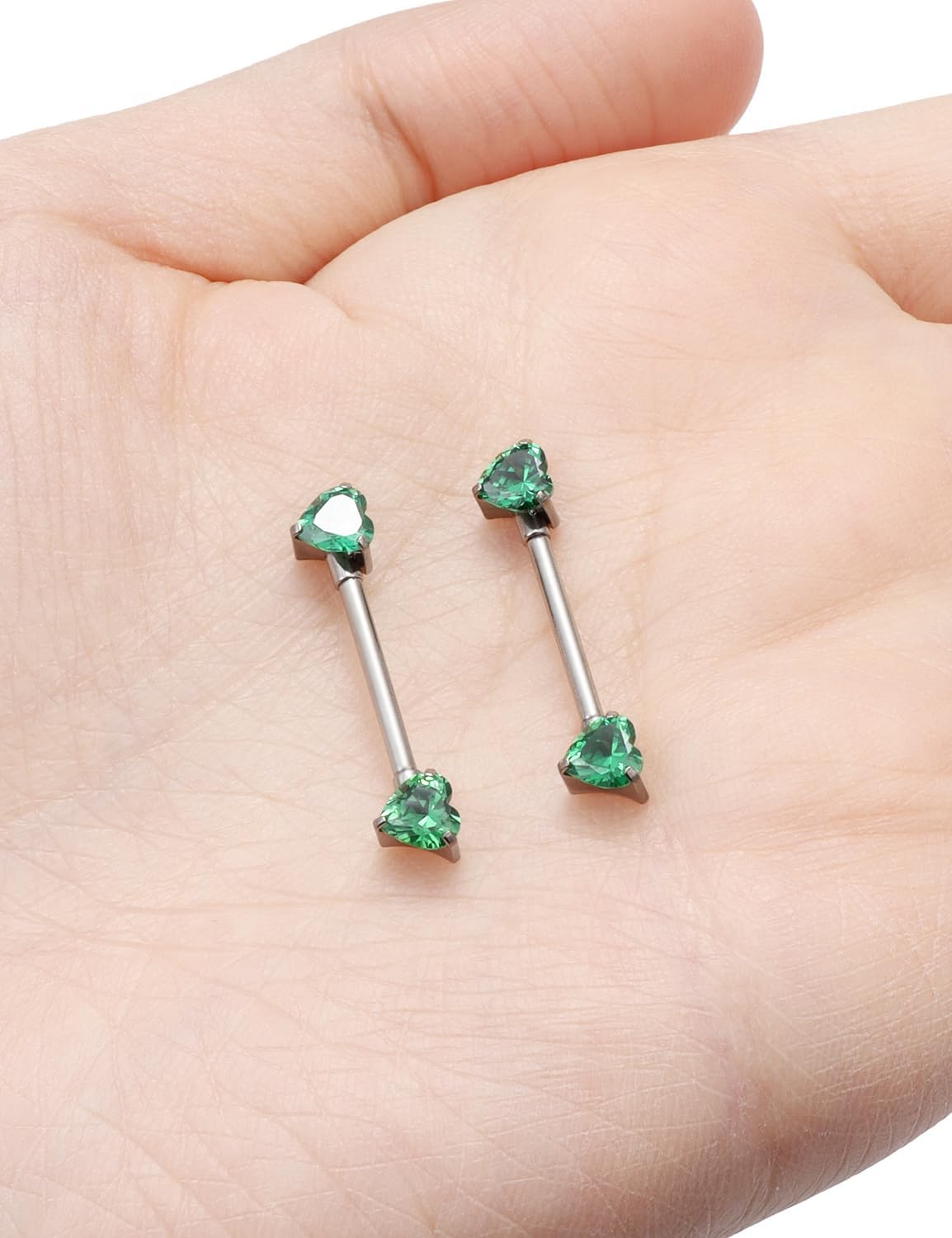 F136 Titanium Multicolor Heart CZ 14g Nipple Barbell Rings Piercing Jewelry Internally Threaded for Women Hypoallergenic - QIAO CrystalQIAO CrystalQIAO Crystal