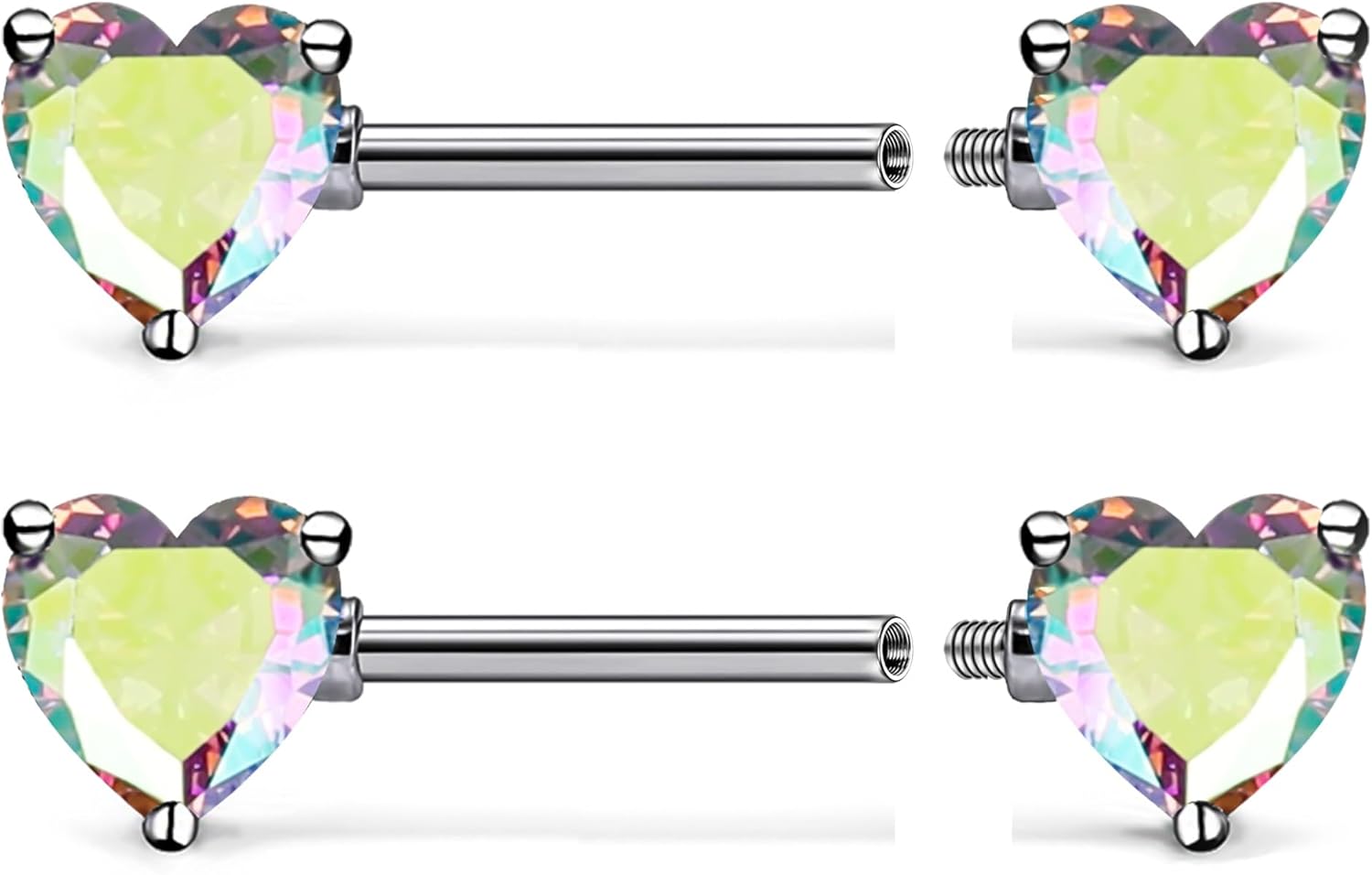 F136 Titanium Multicolor Heart CZ 14g Nipple Barbell Rings Piercing Jewelry Internally Threaded for Women Hypoallergenic - QIAO CrystalQIAO CrystalQIAO Crystal