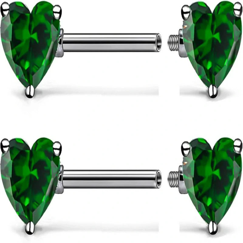Titanium Multicolor Heart CZ 14g Nipple Barbell Rings Piercing Jewelry