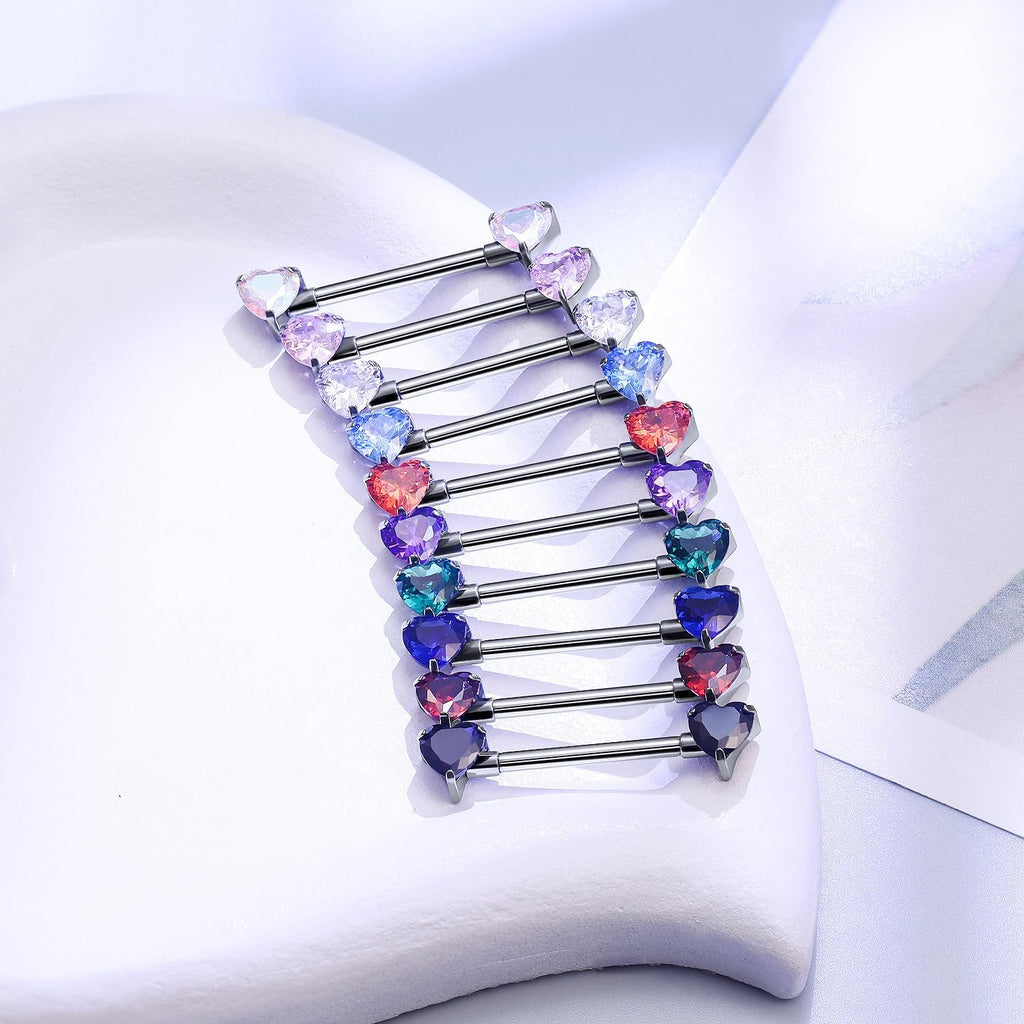 F136 Titanium Nipple Piercing Jewelry Heart CZ Nipple Barbell Jewelry Internally Threaded G23 Solid Titanium Nipple Piercing Barbell Ring Jewelry for Women Men 14 Gauge - QIAO CrystalQIAO CrystalQIAO Crystal