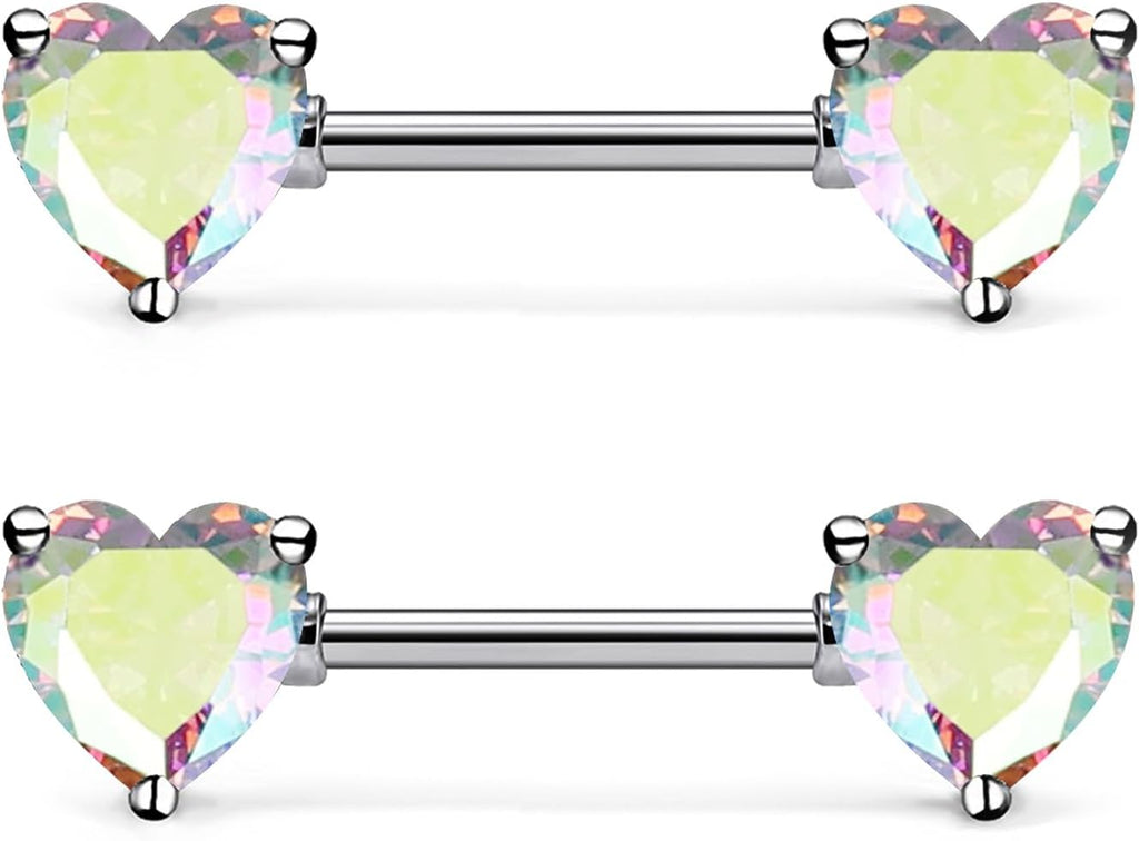 F136 Titanium Nipple Piercing Jewelry Heart CZ Nipple Barbell Jewelry Internally Threaded G23 Solid Titanium Nipple Piercing Barbell Ring Jewelry for Women Men 14 Gauge - QIAO CrystalQIAO CrystalQIAO Crystal