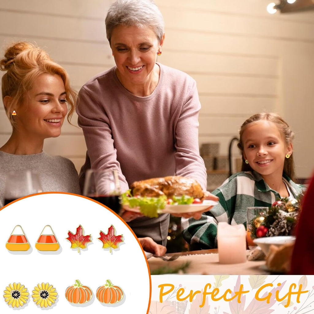 Fall Earrings Thanksgiving Christmas Stud Earrings for Women Pumpkin Maple Leaf Snowman Santa Claus Stud Holiday Jewelry Thanksgiving Christmas Gifts - QIAO Crystal我的商店QIAO Crystal