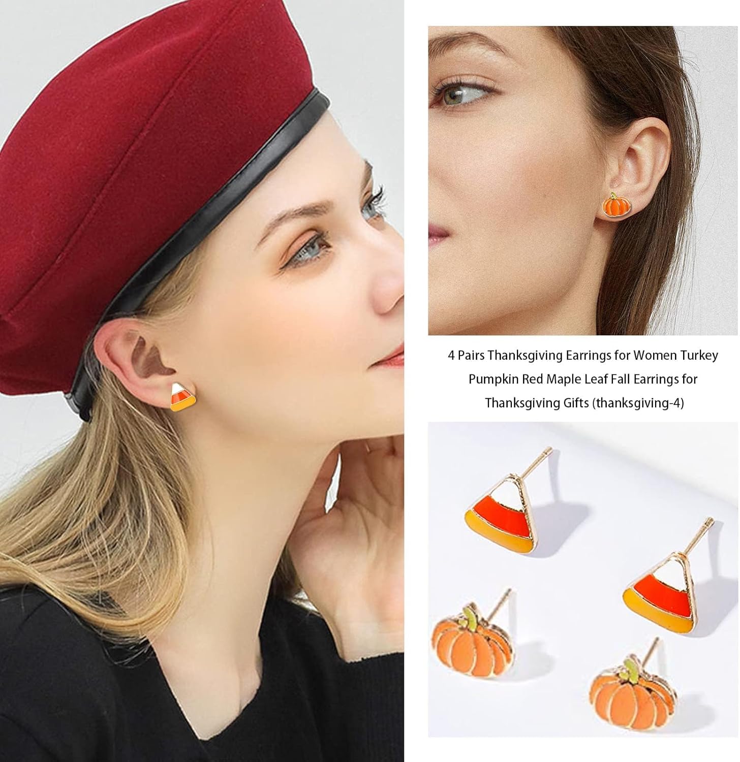 Fall Earrings Thanksgiving Christmas Stud Earrings for Women Pumpkin Maple Leaf Snowman Santa Claus Stud Holiday Jewelry Thanksgiving Christmas Gifts - QIAO Crystal我的商店QIAO Crystal