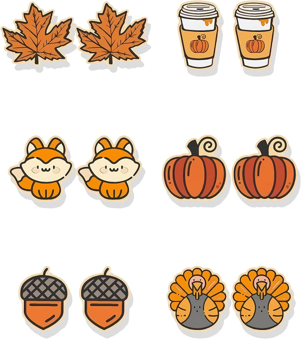 Fall Earrings Thanksgiving Christmas Stud Earrings for Women Pumpkin Maple Leaf Snowman Santa Claus Stud Holiday Jewelry Thanksgiving Christmas Gifts - QIAO Crystal我的商店QIAO Crystal