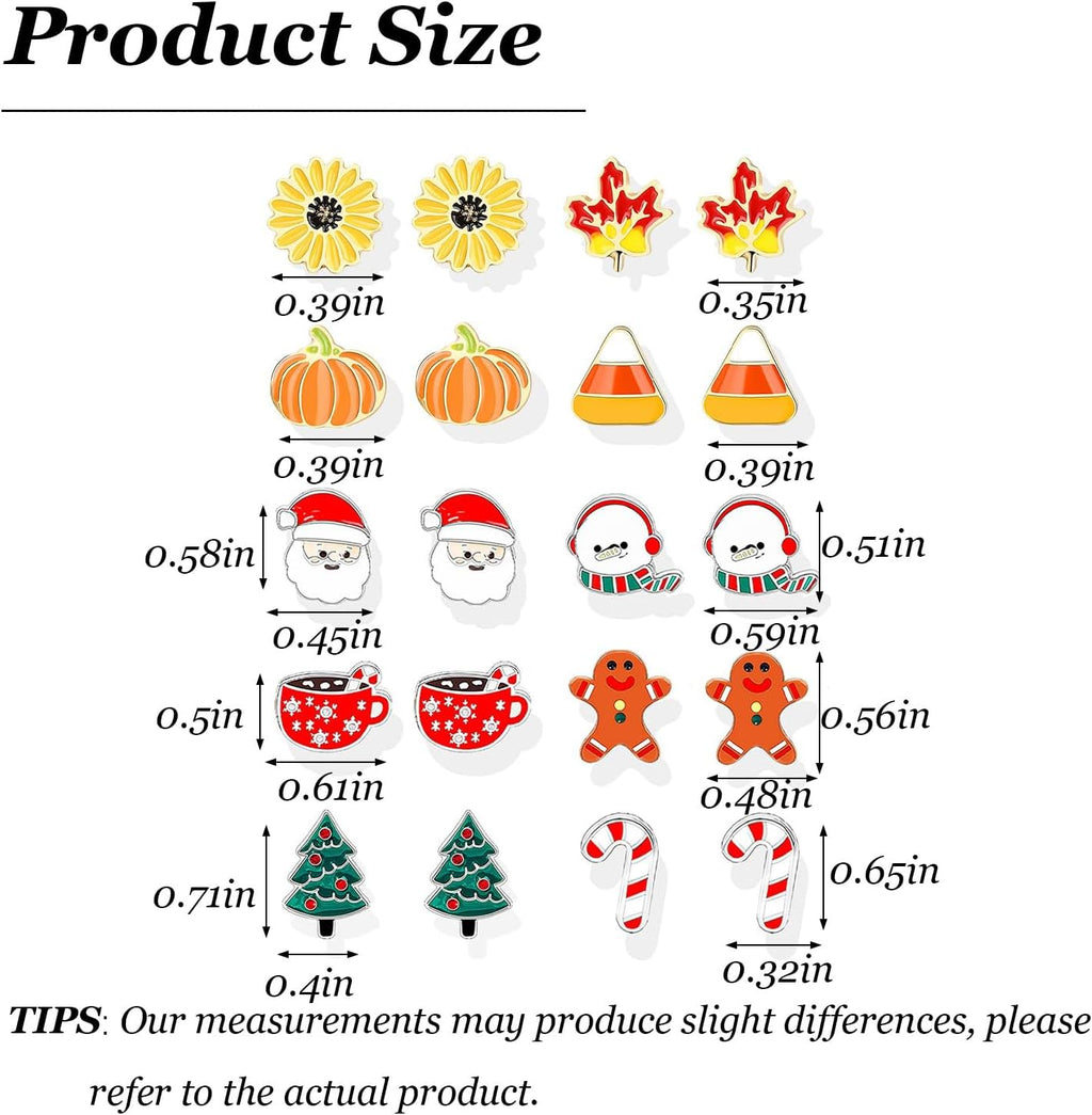 Fall Earrings Thanksgiving Christmas Stud Earrings for Women Pumpkin Maple Leaf Snowman Santa Claus Stud Holiday Jewelry Thanksgiving Christmas Gifts - QIAO Crystal我的商店QIAO Crystal