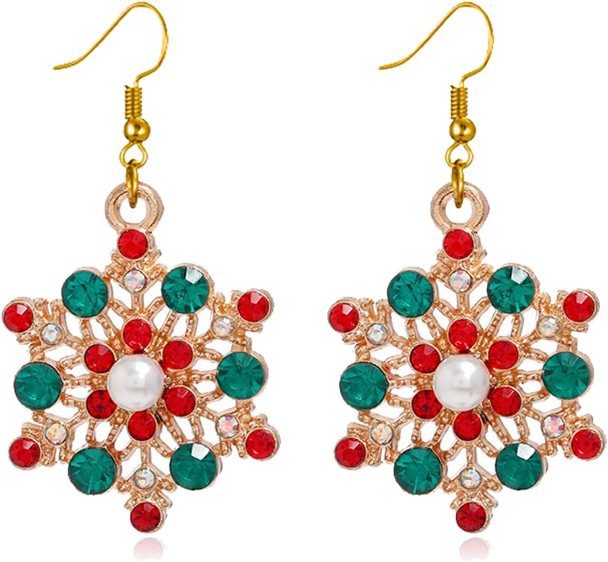 Fashion Crystal Snowflake Dangle Drop Earrings - Sparkling Handmade Colorful Rhinestone Snowflake Flower Earrings for Women - Chrismas Holiday Party Jewelry Gifts - QIAO Crystal我的商店QIAO Crystal