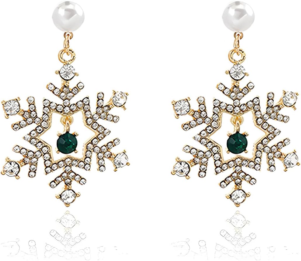 Fashion Crystal Snowflake Dangle Drop Earrings - Sparkling Handmade Colorful Rhinestone Snowflake Flower Earrings for Women - Chrismas Holiday Party Jewelry Gifts - QIAO Crystal我的商店QIAO Crystal