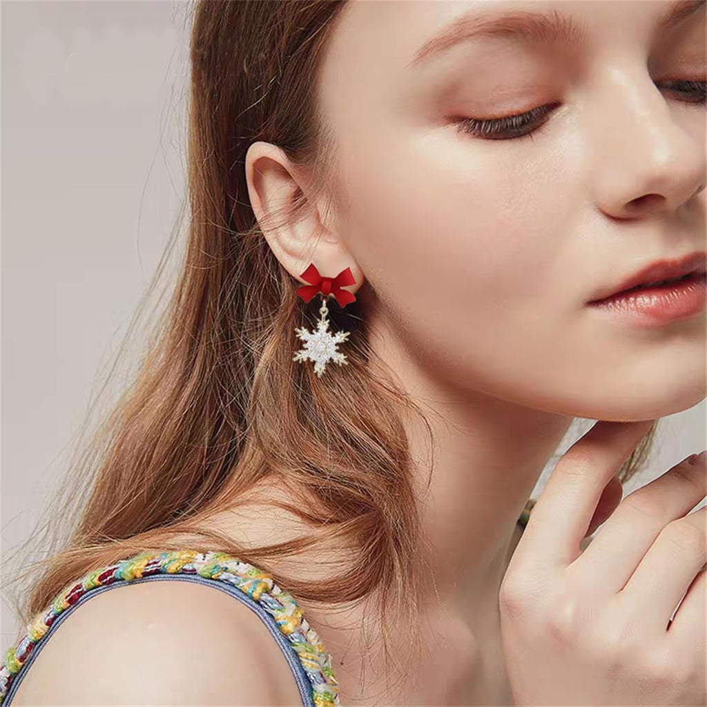 Fashion Crystal Snowflake Dangle Drop Earrings - Sparkling Handmade Colorful Rhinestone Snowflake Flower Earrings for Women - Chrismas Holiday Party Jewelry Gifts - QIAO Crystal我的商店QIAO Crystal