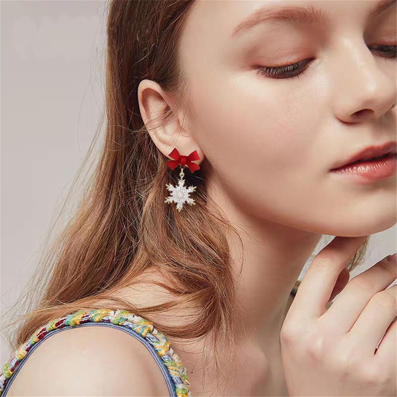 Fashion Crystal Snowflake Dangle Drop Earrings - Sparkling Handmade Colorful Rhinestone Snowflake Flower Earrings for Women - Chrismas Holiday Party Jewelry Gifts - QIAO Crystal我的商店QIAO Crystal
