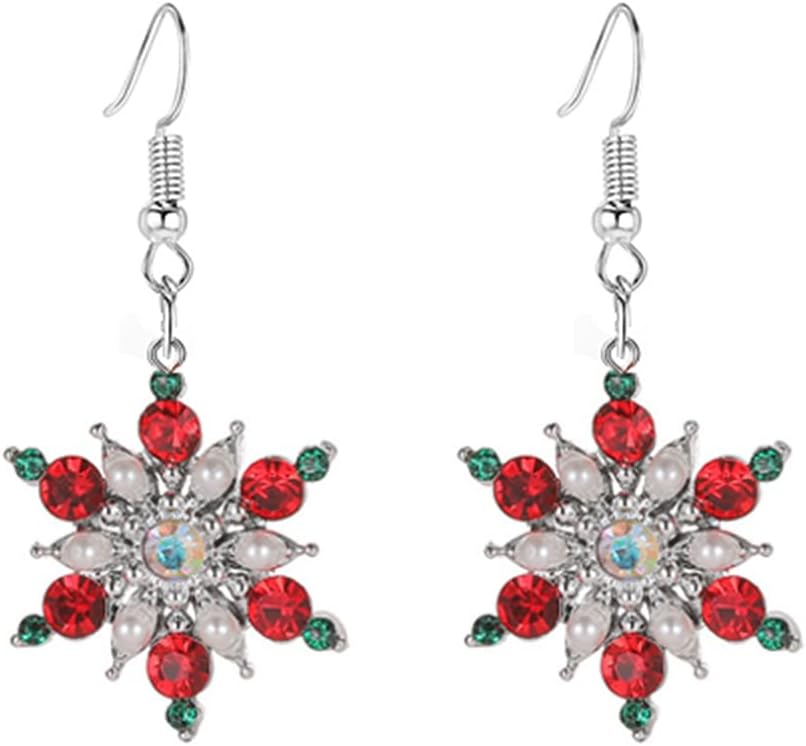 Fashion Crystal Snowflake Dangle Drop Earrings - Sparkling Handmade Colorful Rhinestone Snowflake Flower Earrings for Women - Chrismas Holiday Party Jewelry Gifts - QIAO Crystal我的商店QIAO Crystal