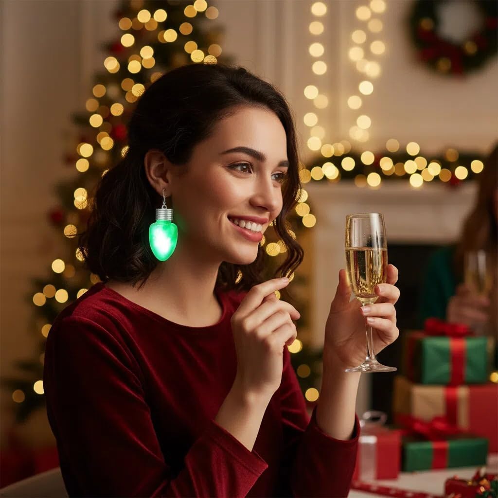Fashion LED Light Bulb Dangle Drop Earrings Color Bulbs Light Up Dangling Charm Glow in The Dark Huggie Hook Hoop Earring Stud Cute Jewelry Christmas Festival Gifts for Women BFF Hypoallergenic - 我的商店我的商店我的商店