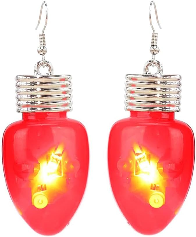 Fashion LED Light Bulb Dangle Drop Earrings Color Bulbs Light Up Dangling Charm Glow in The Dark Huggie Hook Hoop Earring Stud Cute Jewelry Christmas Festival Gifts for Women BFF Hypoallergenic - 我的商店我的商店我的商店