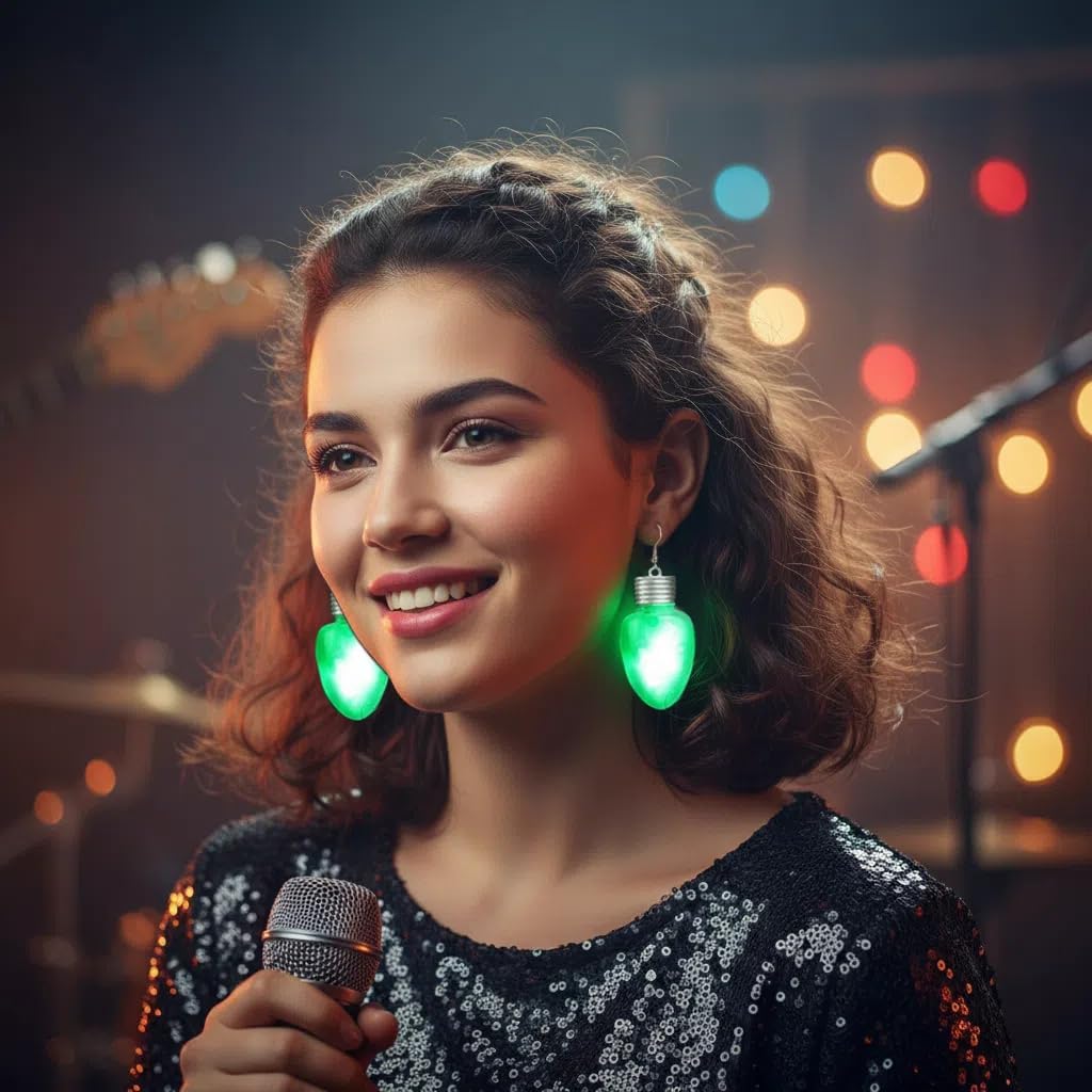 Fashion LED Light Bulb Dangle Drop Earrings Color Bulbs Light Up Dangling Charm Glow in The Dark Huggie Hook Hoop Earring Stud Cute Jewelry Christmas Festival Gifts for Women BFF Hypoallergenic - 我的商店我的商店我的商店