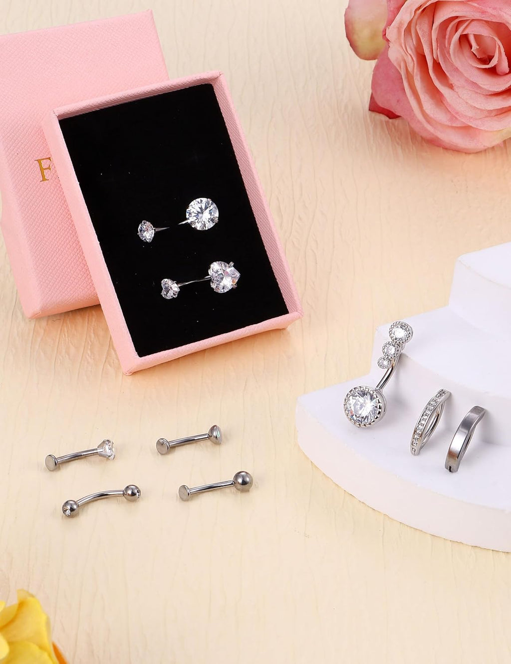 FIASASO 9 Pcs Belly Button Ring - Surgical Stainless Steel Floating CZ Heart Clicker Belly Piercings for Women Navel Belly Piercings Jewelry Pack - 我的商店我的商店我的商店