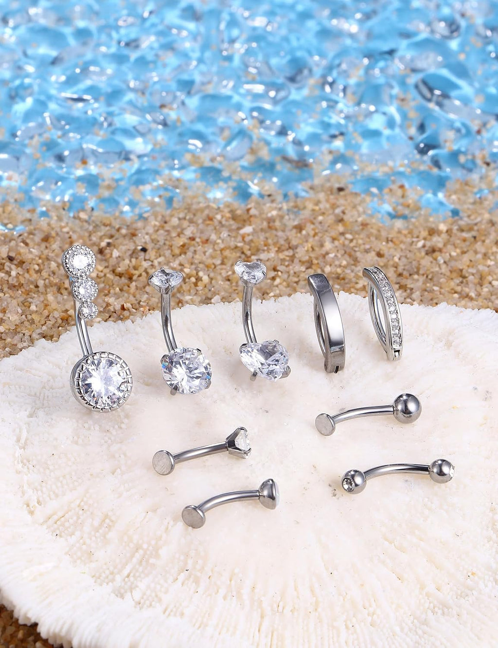 FIASASO 9 Pcs Belly Button Ring - Surgical Stainless Steel Floating CZ Heart Clicker Belly Piercings for Women Navel Belly Piercings Jewelry Pack - 我的商店我的商店我的商店