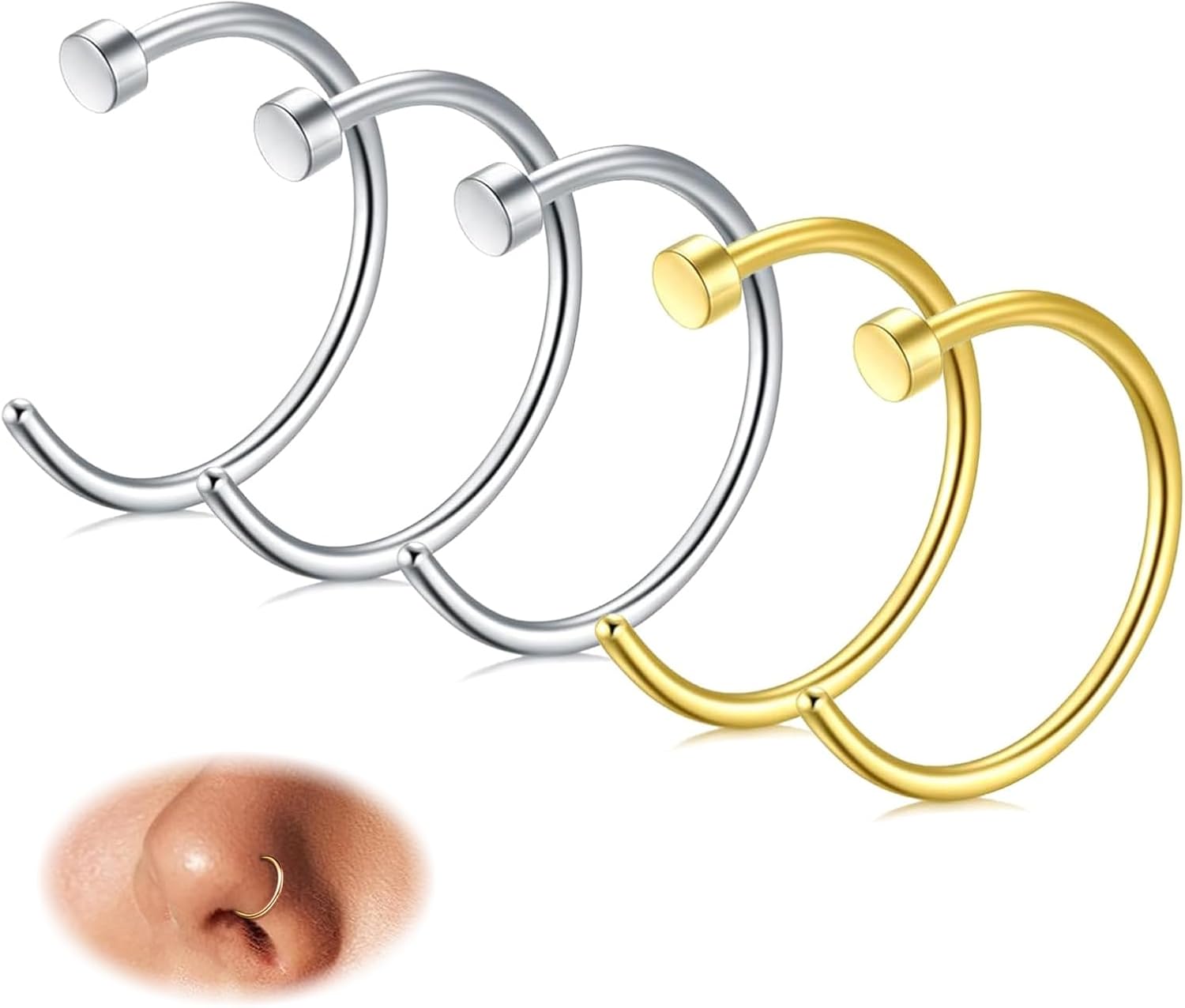 FIBO STEEL 18G - 22G 5PCS Stainless Steel Body Jewelry Piercing Nose Ring Hoop for Women - QIAO CrystalQIAO CrystalQIAO Crystal