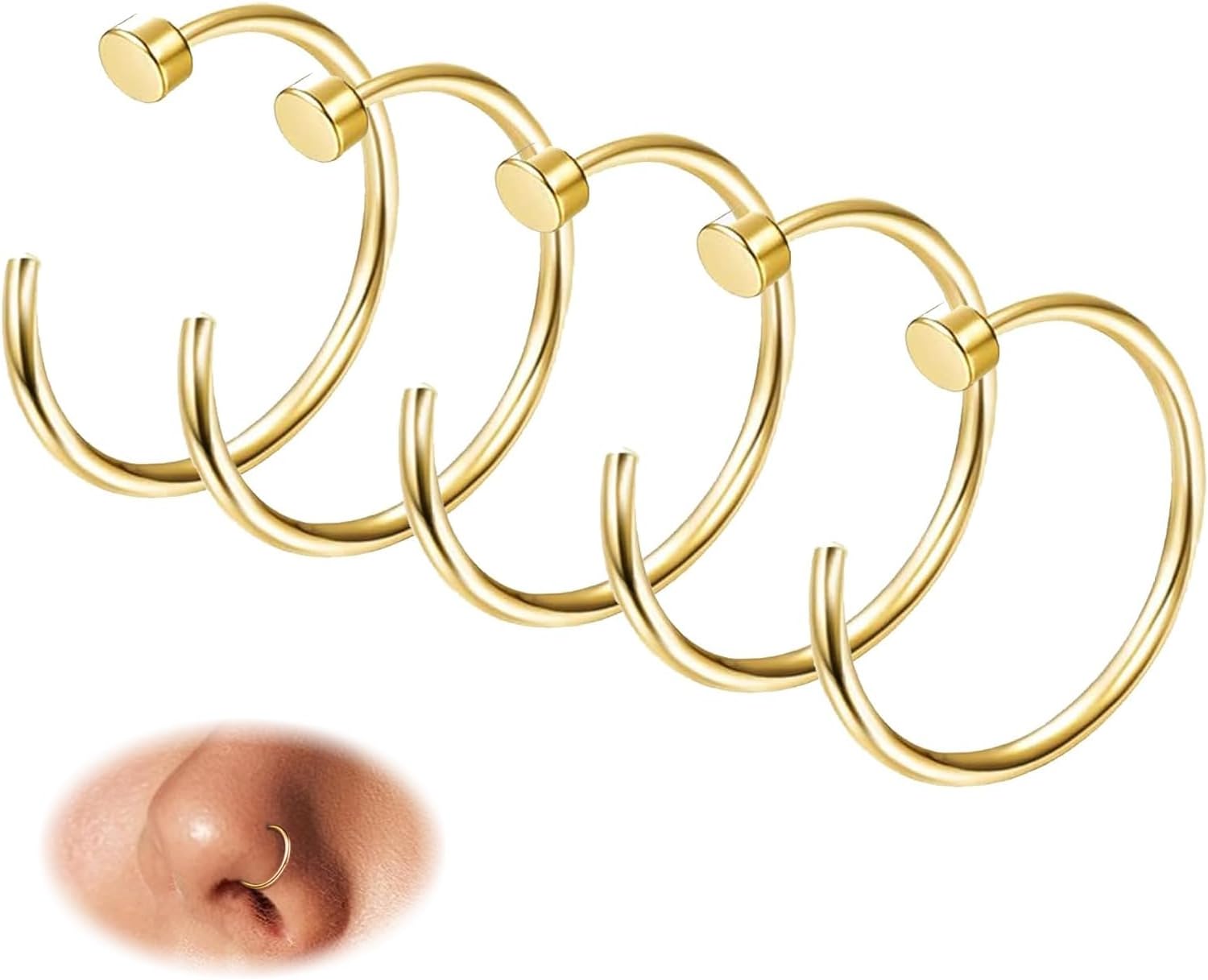 FIBO STEEL 18G - 22G 5PCS Stainless Steel Body Jewelry Piercing Nose Ring Hoop for Women - QIAO CrystalQIAO CrystalQIAO Crystal