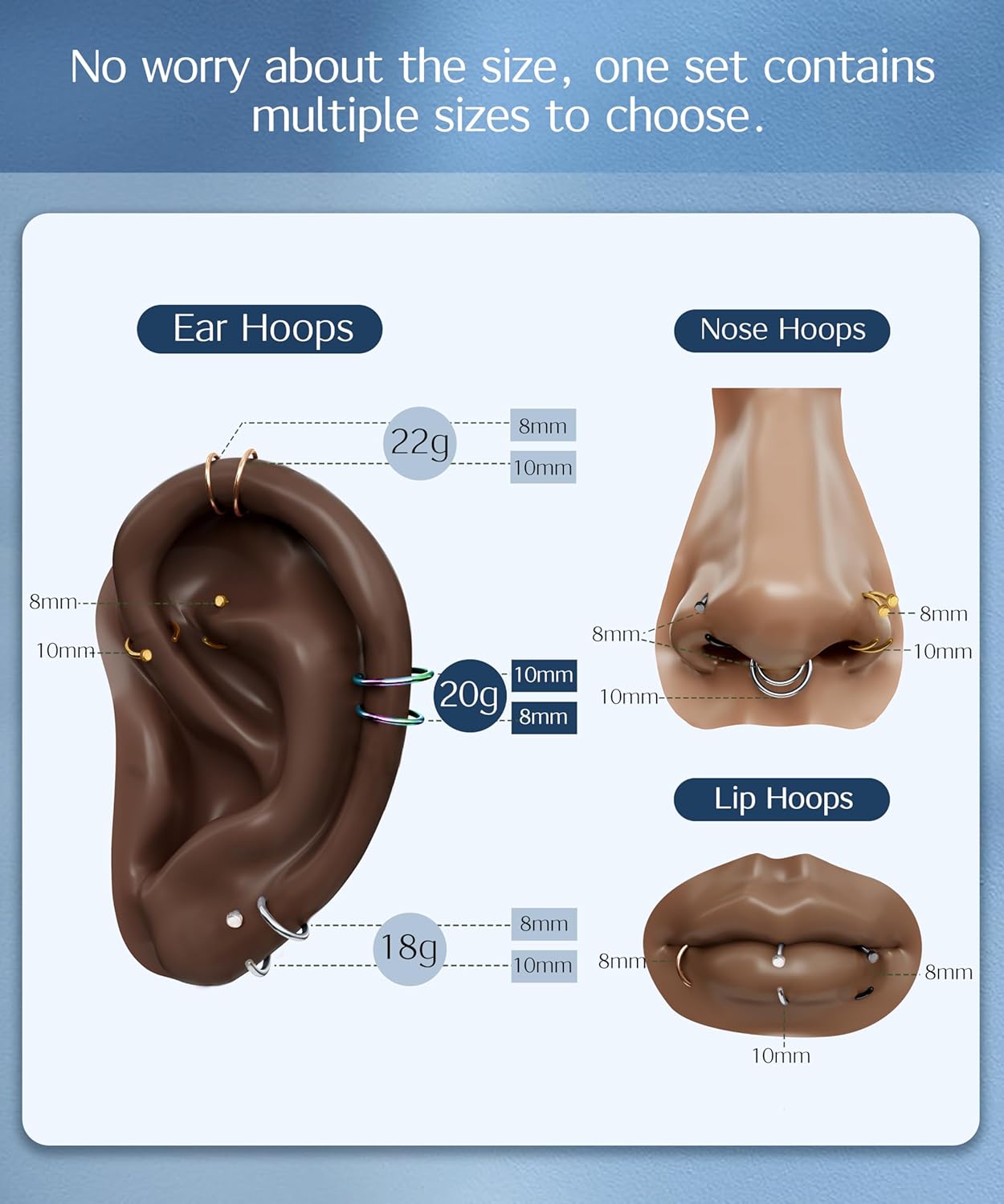 FIBO STEEL 18G - 22G 5PCS Stainless Steel Body Jewelry Piercing Nose Ring Hoop for Women - QIAO CrystalQIAO CrystalQIAO Crystal