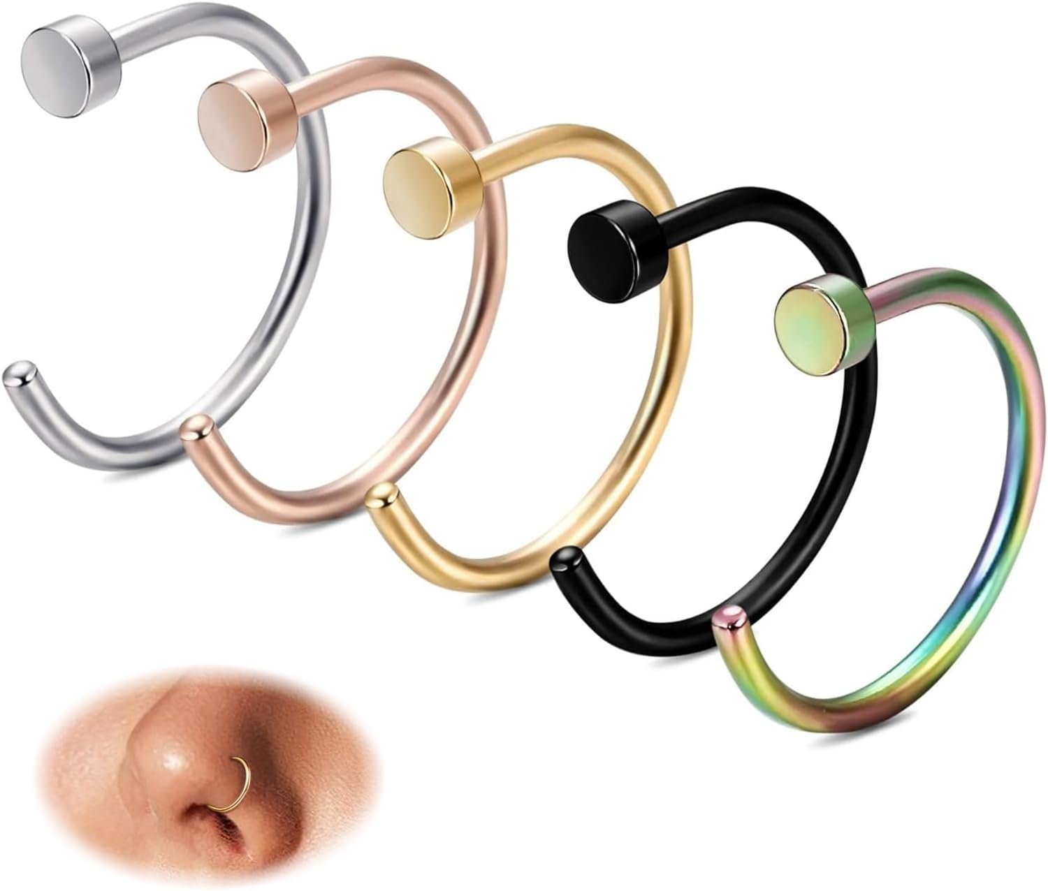 FIBO STEEL 18G - 22G 5PCS Stainless Steel Body Jewelry Piercing Nose Ring Hoop for Women - QIAO CrystalQIAO CrystalQIAO Crystal