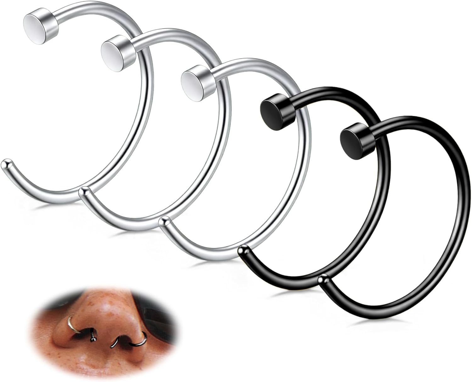 FIBO STEEL 18G - 22G 5PCS Stainless Steel Body Jewelry Piercing Nose Ring Hoop for Women - QIAO CrystalQIAO CrystalQIAO Crystal