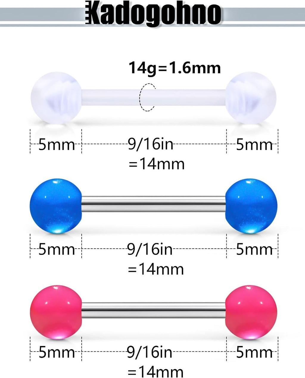 Flexible Bioplast Glow in The Dark 14G 14/16mm Bars Nipple Bridge Tongue Rings Piercing Barbell Jewelry Hypoallergenic for Women Set - QIAO CrystalQIAO CrystalQIAO Crystal