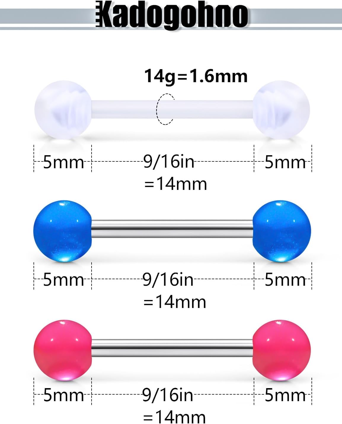 Flexible Bioplast Glow in The Dark 14G 14/16mm Bars Nipple Bridge Tongue Rings Piercing Barbell Jewelry Hypoallergenic for Women Set - QIAO CrystalQIAO CrystalQIAO Crystal