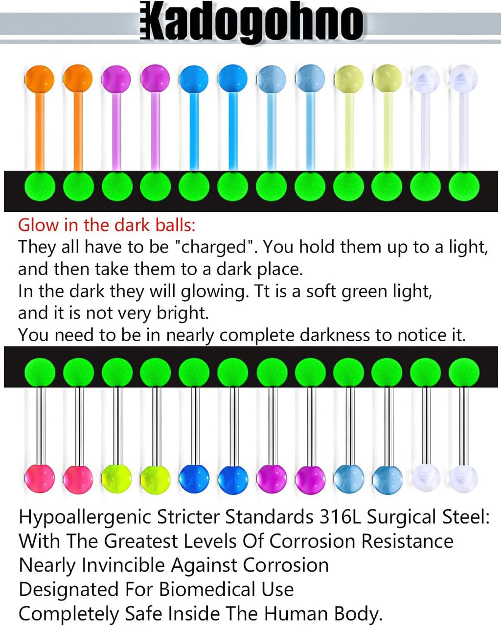 Flexible Bioplast Glow in The Dark 14G 14/16mm Bars Nipple Bridge Tongue Rings Piercing Barbell Jewelry Hypoallergenic for Women Set - QIAO CrystalQIAO CrystalQIAO Crystal