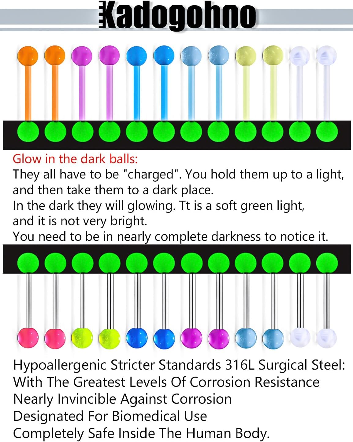 Flexible Bioplast Glow in The Dark 14G 14/16mm Bars Nipple Bridge Tongue Rings Piercing Barbell Jewelry Hypoallergenic for Women Set - QIAO CrystalQIAO CrystalQIAO Crystal