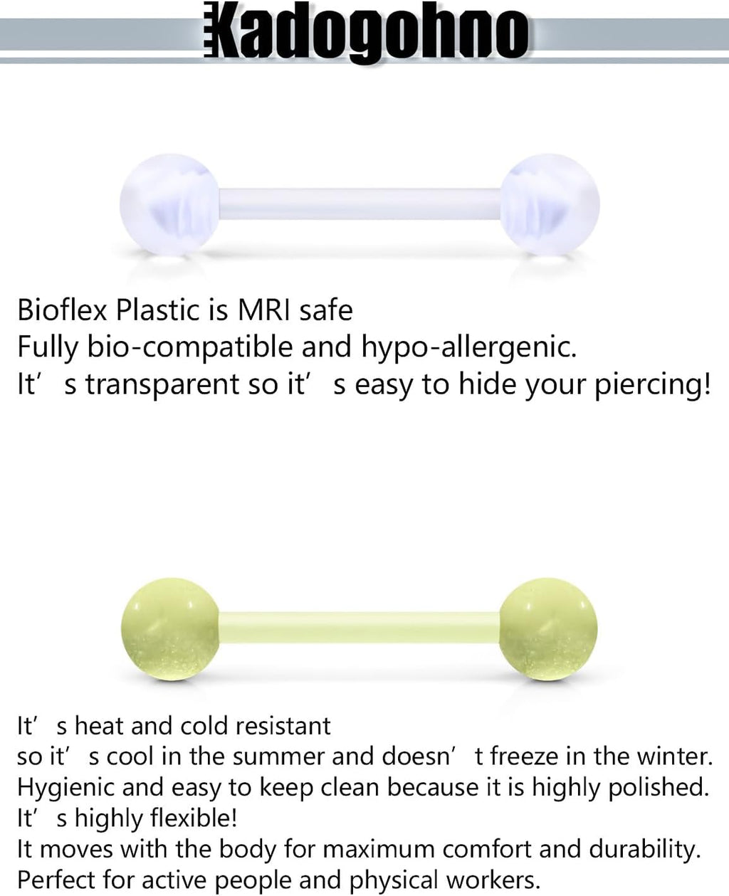 Flexible Bioplast Glow in The Dark 14G 14/16mm Bars Nipple Bridge Tongue Rings Piercing Barbell Jewelry Hypoallergenic for Women Set - QIAO CrystalQIAO CrystalQIAO Crystal