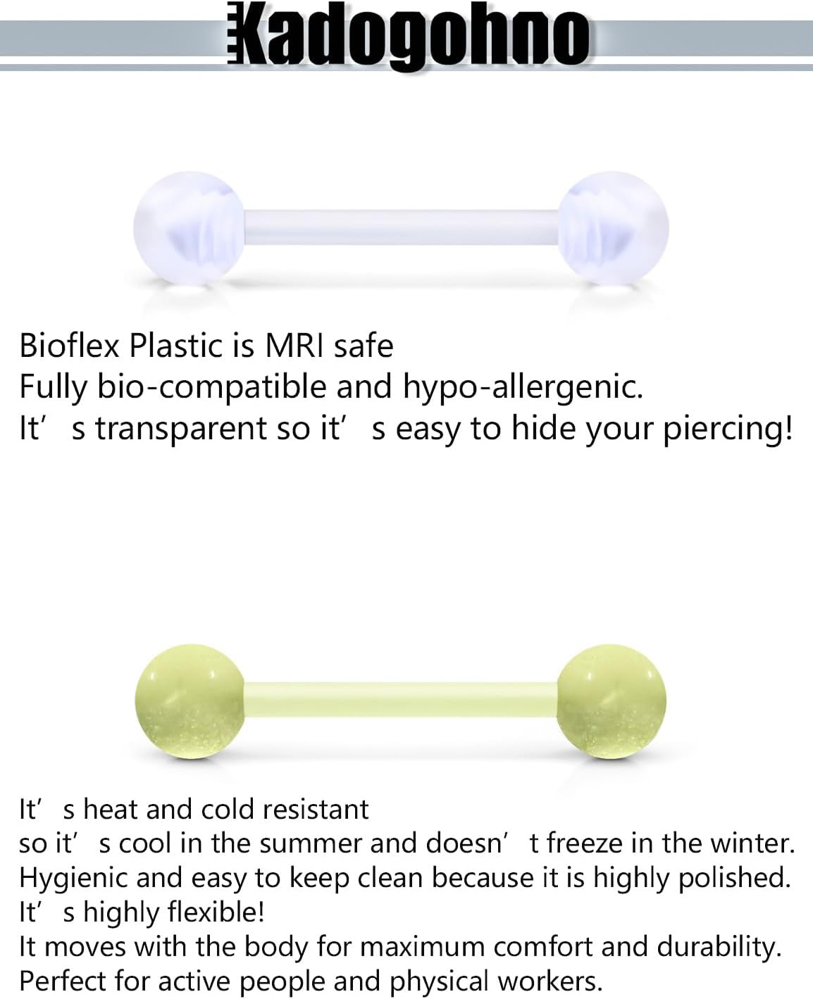 Flexible Bioplast Glow in The Dark 14G 14/16mm Bars Nipple Bridge Tongue Rings Piercing Barbell Jewelry Hypoallergenic for Women Set - QIAO CrystalQIAO CrystalQIAO Crystal