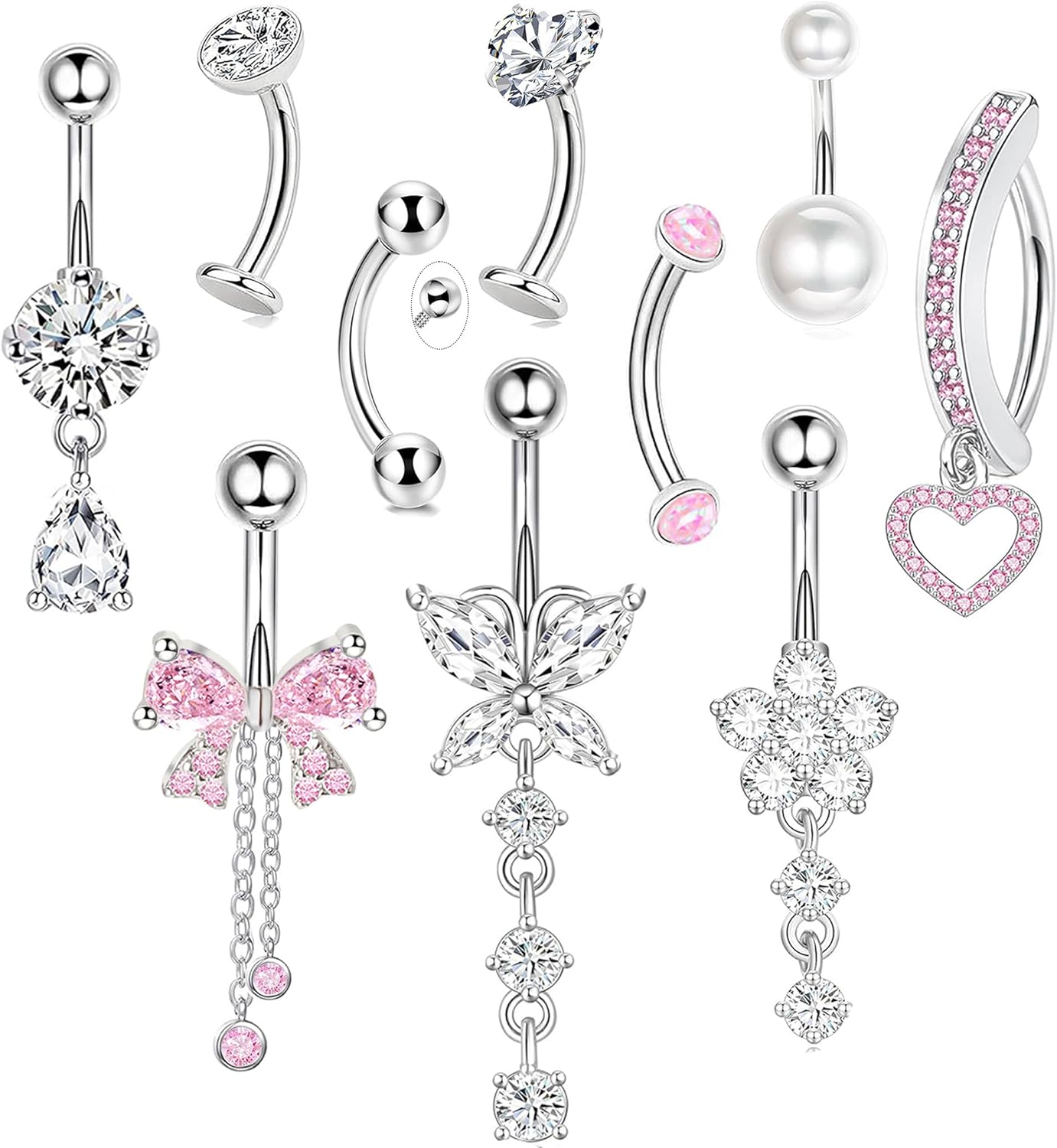 Floating Gold Belly Button Ring Surgical Stainless Steel Navel Piercing Set Hypoallergenic Small 14g Belly ring Heart Short Cute Pink Dangly Belly Piercing Jewelry for Women - 我的商店我的商店我的商店