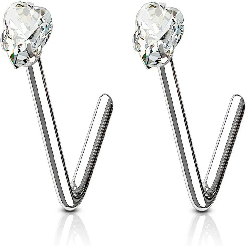 18g 6mm Surgical Steel with 3mm Heart CZ Crystal Body Jewelry Heart Nose Stud