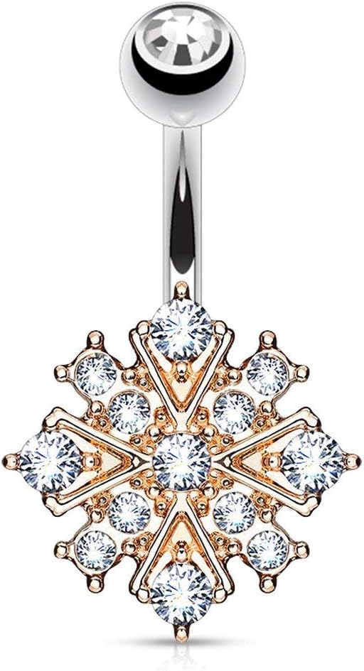 Forbidden Body Jewelry Surgical Steel Crystalline Paved Snowflake Belly Button Ring - 我的商店我的商店我的商店